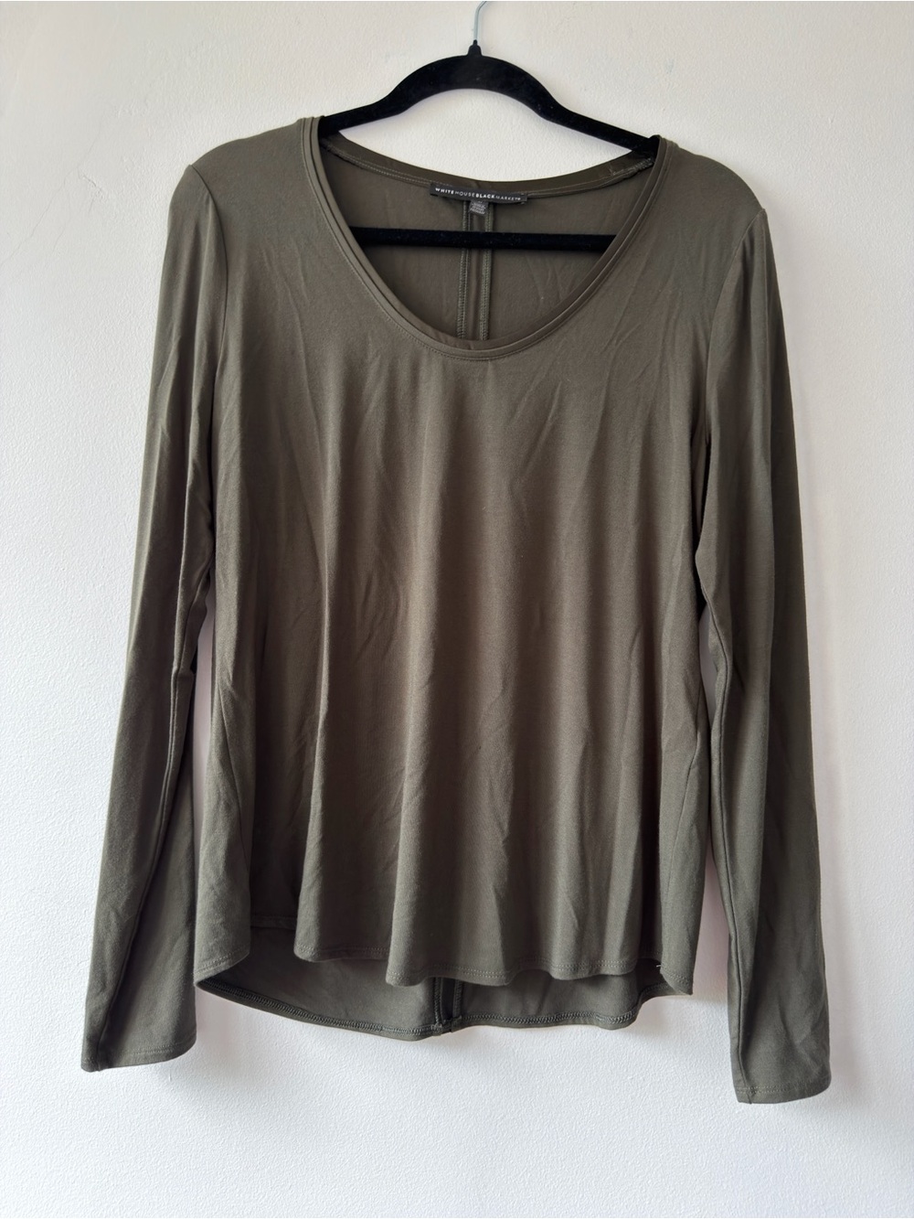 White House Black Market Olive Scoop Neck Long Sleeve Tee